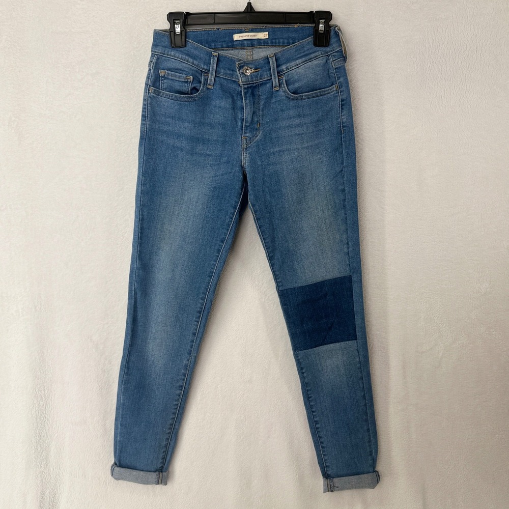 Levi's 710‎ Super Skinny Jeans Womens 27 Blue Patchwork Mid Rise Denim